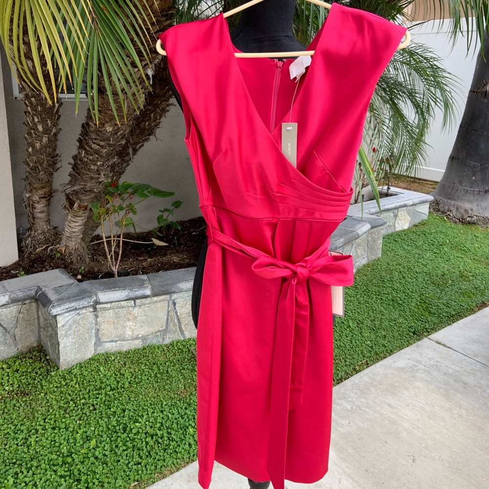 NWT J. Crew - Red Satin Dress short sleeve size 2P